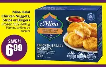 Chalo FreshCo Mina halal chicken nuggets, strips or burgers frozen 552-600 g offer