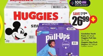 FreshCo Goodnites youth pants 28-44 pk huggies pull-ups 56-74 pk huggies giga pack diapers 36-108 pk offer