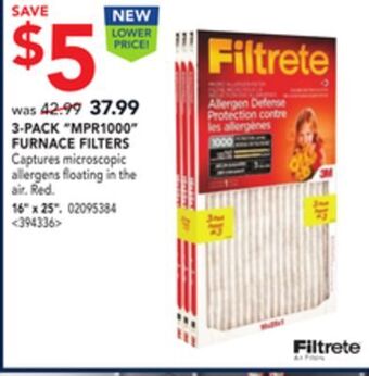 RONA Filtrete 3-pack "mpr1000" furnace filters 16" x 25" offer