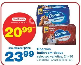 Wholesale Club Charmin bathroom tissue, 24=96 offer
