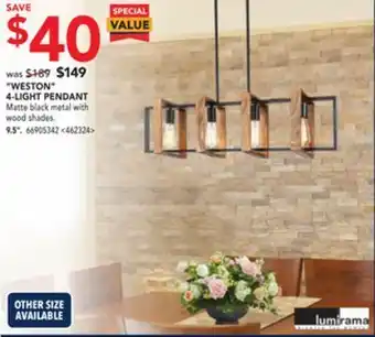 RONA Lumirama "weston" 4-light pendant 9.5" offer