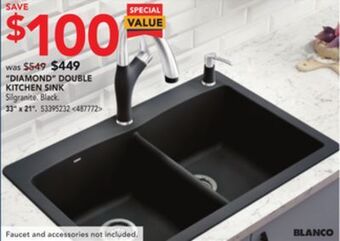 RONA Blanco "diamond" double kitchen sink 33" x 21" offer