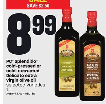 Zehrs Markets Pc® splendido® cold-pressed or cold-extracted delicato extra virgin olive oil, 1 l offer
