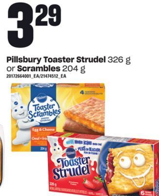 Zehrs Markets Pillsbury toaster strudel, 326 g or scrambles, 204 g offer