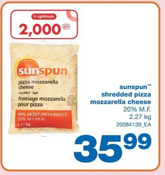 Wholesale Club Sunspun™ shredded pizza mozzarella cheese, 2.27 kg offer