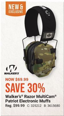 Bass Pro Walker's® razor multicam® patriot electronic muffs offer