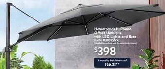 Walmart Hometrends 11' round offset umbrella with led lights and base offer