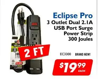 Factory Direct Eclipse pro 3 outlet dual 2.1a usb port surge power strip 300 joules offer