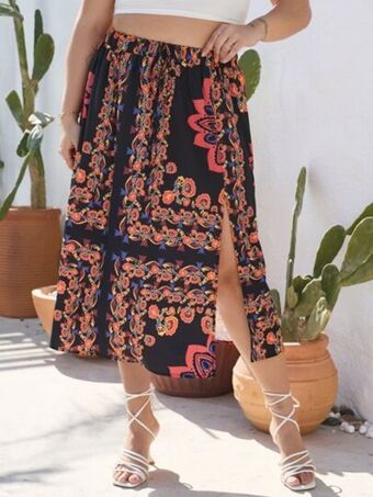 SheIn Plus floral print split thigh skirt offer