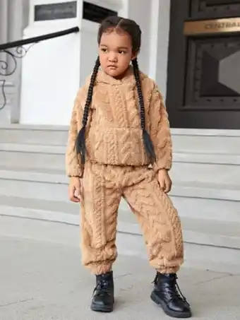 SheIn Shein toddler girls drop shoulder fleece hoodie & pants offer