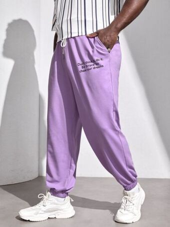 SheIn Extended sizes men slogan graphic drawstring waist sweatpants offer