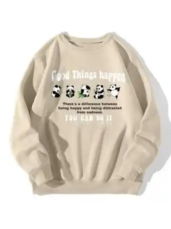 SheIn Panda & slogan graphic thermal pullover offer