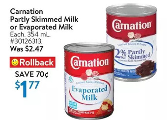 Walmart Carnation partly skimmed milk or evaporated milk offer