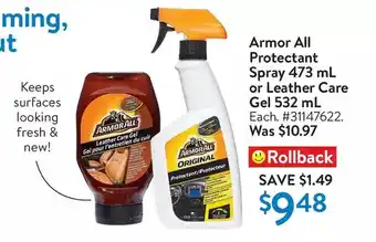 Walmart Armor all protectant spray or leather care gel offer