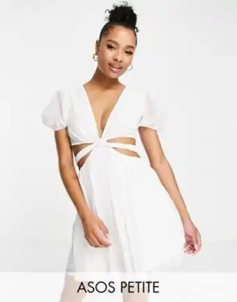 Asos Asos design petite soft tiered mini dress with tie waist detail in white offer