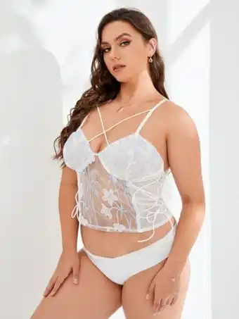 SheIn Plus embroidered mesh crisscross bra offer