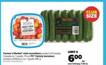 Real Canadian Superstore Farmer's Market Mini Cucumbers or PC Variety Tomatoes offer