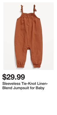 Old Navy Sleeveless tie-knot linen-blend jumpsuit for baby offer