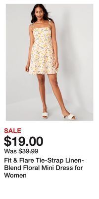 Old Navy Fit & flare tie-strap linen-blend floral mini dress for women offer