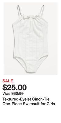 Old Navy Textured-eyelet cinch-tie one-piece swimsuit for girls offer