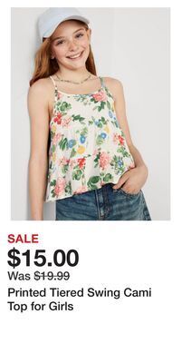 Old Navy Printed tiered swing cami top for girls offer