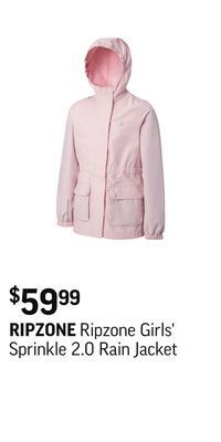 Sport Chek Ripzone girls' sprinkle 2.0 rain jacket offer