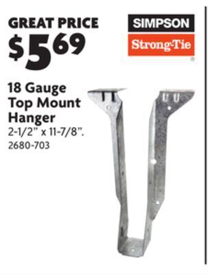 Home Hardware 18 gauge top mount hanger offer