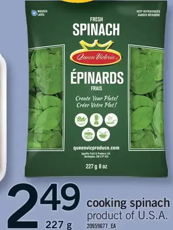Fortinos Cooking spinach offer