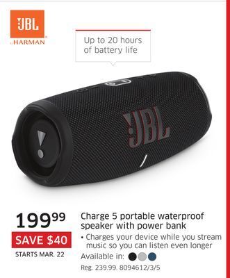 The Source Jbl charge 5 portable waterproof speaker with power bank offer