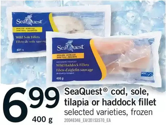 Fortinos Seaquest cod, sole, tilapia or haddock fillet offer
