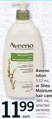 Fortinos Aveeno lotion or shea moisture hair care offer