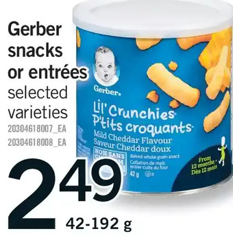 Fortinos Gerber snacks or entrées offer