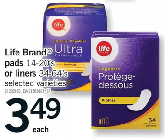 Fortinos Life brand pads or liners offer