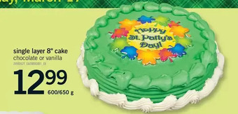Fortinos Single layer 8" cake offer