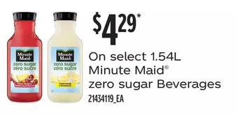 Fortinos Minute maid zero sugar beverages offer