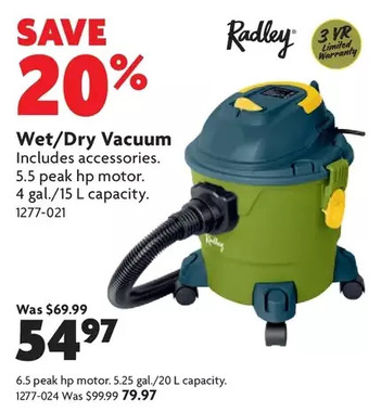 Home Hardware Wet/dry vacuum 5.5 peak hp motor | 6.5 peak hp motor offer