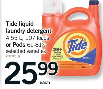 Fortinos Tide liquid laundry detergent or pods offer