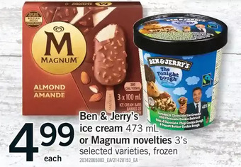 Fortinos Ben & jerry's ice cream or magnum novelties offer