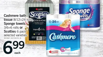 Fortinos Cashmere bath tissue, sponge towels or scotties offer