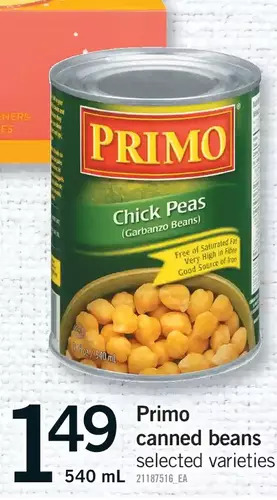 Fortinos Primo canned beans offer