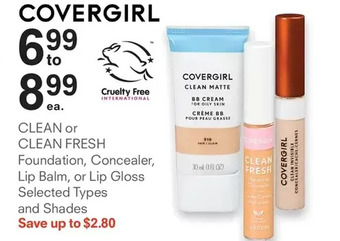 Guardian Pharmacy Covergirl clean or clean fresh foundation, concealer, lip balm, or lip gloss and shades offer
