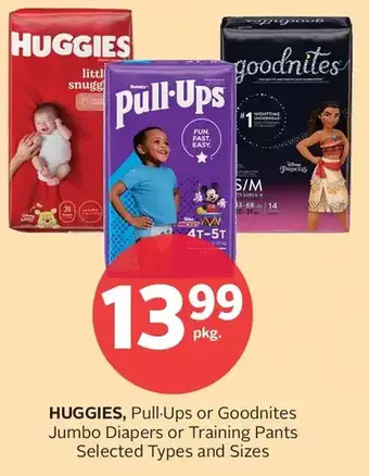 Rexall Huggies, pull-ups or goodnites jumbo diapers or training pants offer