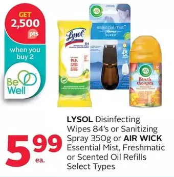 Rexall Lysol disinfecting wipes or sanitizing spray or air wick essential mist, freshmatic or scented oil refills offer