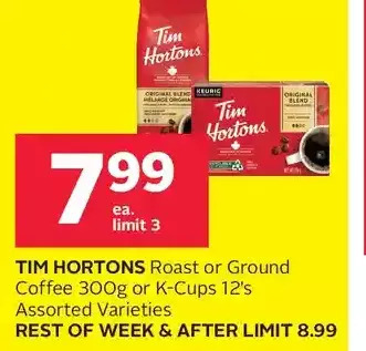 Rexall Tim hortons roast or ground coffee or k-cups offer