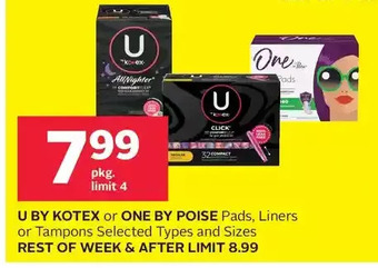 Rexall U by kotex or one by poise pads, liners or tampons offer