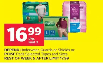 Rexall Depend underwear, guards or shields or poise pads offer