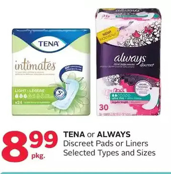 Rexall Tena or always discreet pads or liners offer