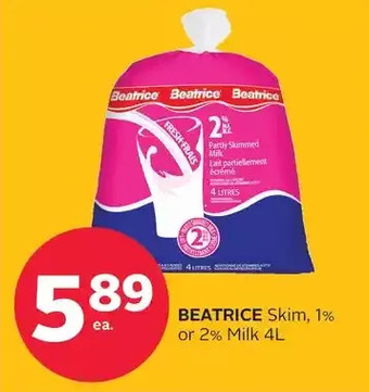 Rexall Beatrice skim, 1% or 2% milk offer