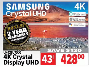 2001 Audio Video Samsung 43" 4k crystal display uhd offer