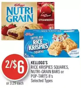 Shoppers Drug Mart Kellogg's rice krispies squares, nutri-grain bars or pop-tarts offer